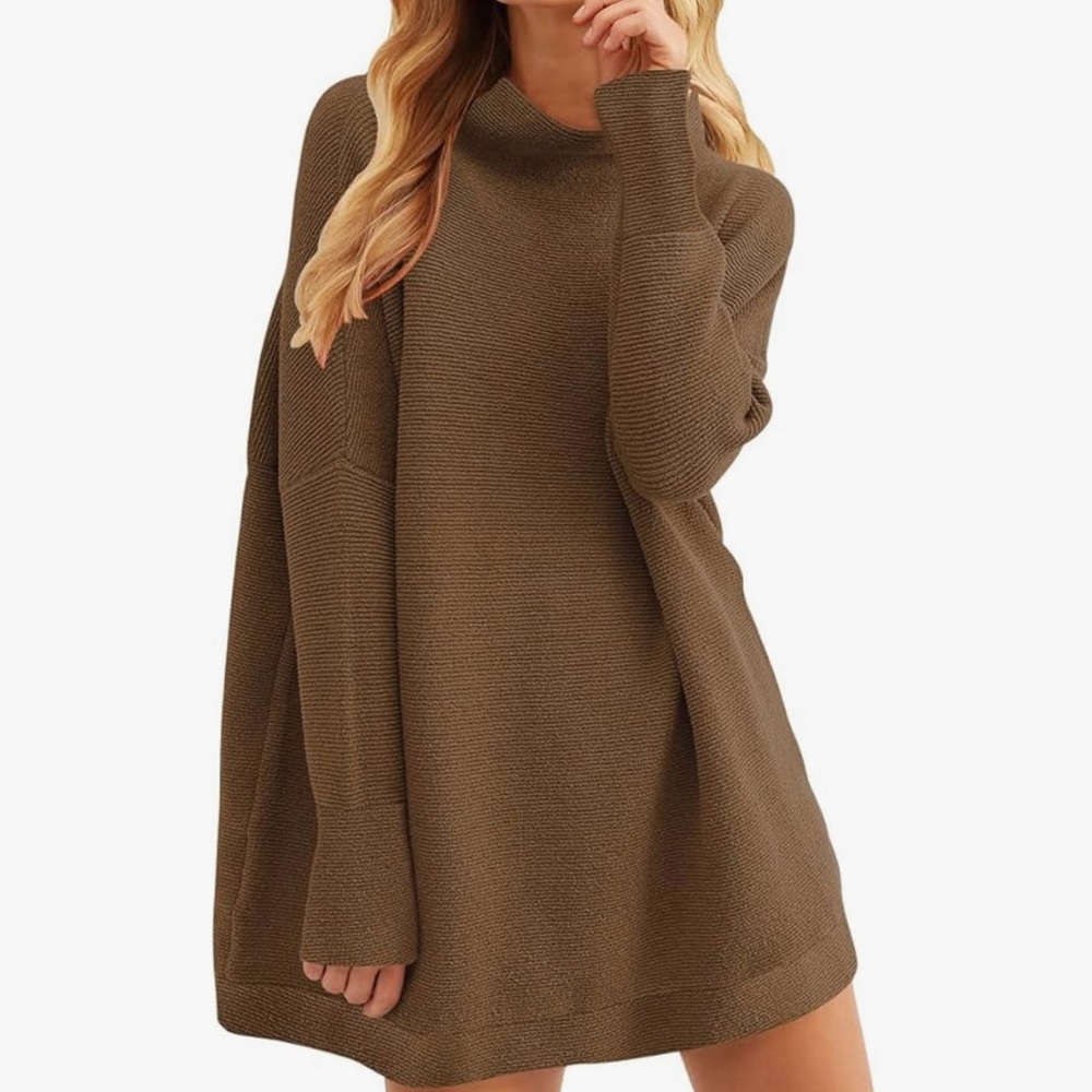 Anrabess Oversized Loose Turtleneck Long Slouchy Ottoman Sweater